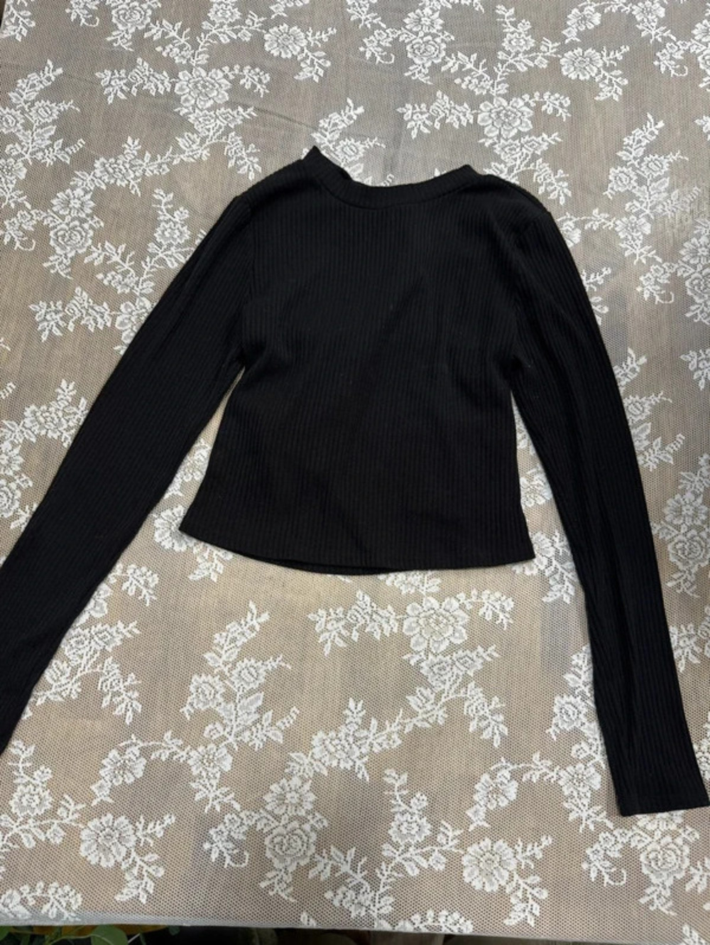 black back tie ribbed long sleeve